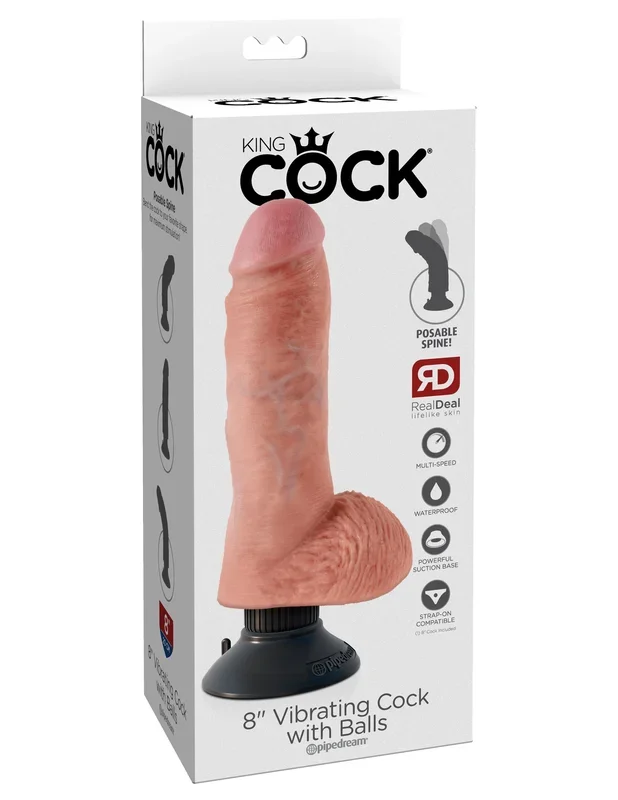 King Cock 8-Inch Vibrating Dildo: Waterproof Magic Wand with Suction