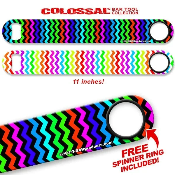 Kolorcoat™ 11″ Long COLOSSAL™ Speed Bottle Opener – Rainbow Zig Zag