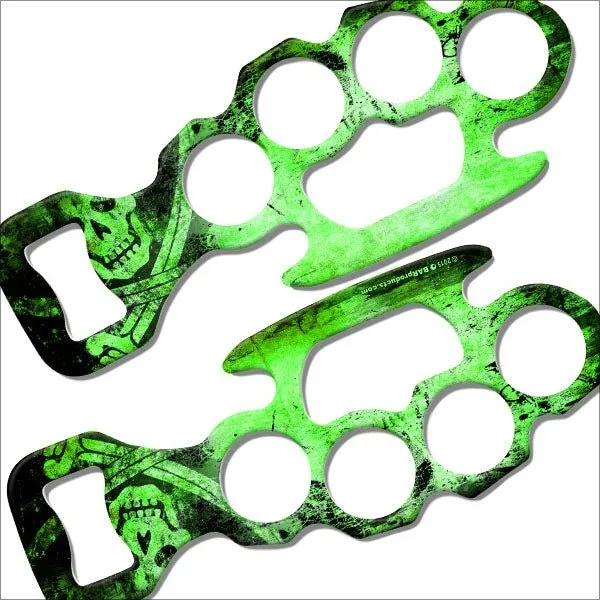 Kolorcoat™ Knuckle Buster Bottle Opener – Grunge Skulls – Green