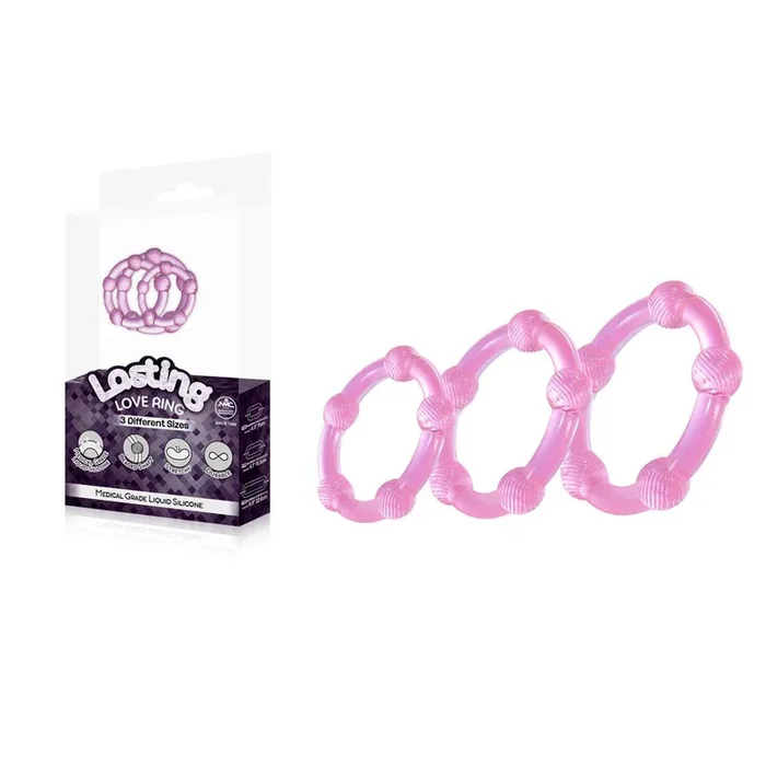 Lasting Love Ring 3 Piece Set – Pink – Pink Beaded Cock Rings – Set of 3 Sizes