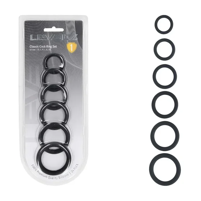 Levelz Classic Silicone Cock Ring Set Of 6 Sizes Black