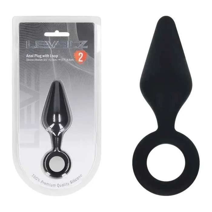 LEVELZ Silicone Anal Plug with Loop – Medium – Black
