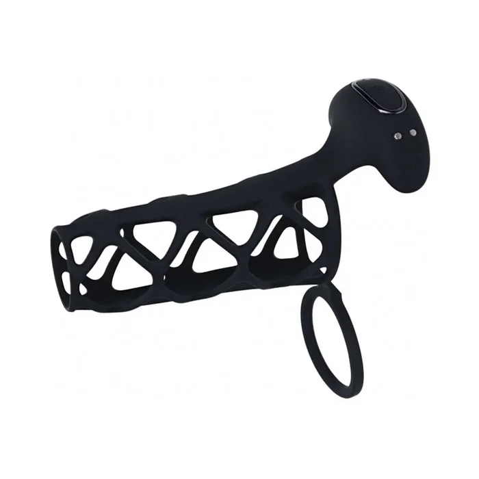 LEVELZ Vibrating Cage Silicone Cock Sleeve & Ball Ring Black
