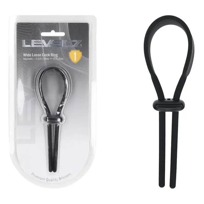 LEVELZ Wide Adjustable Silicone Lasso Cock Ring – Black Adjustable Cock Ring