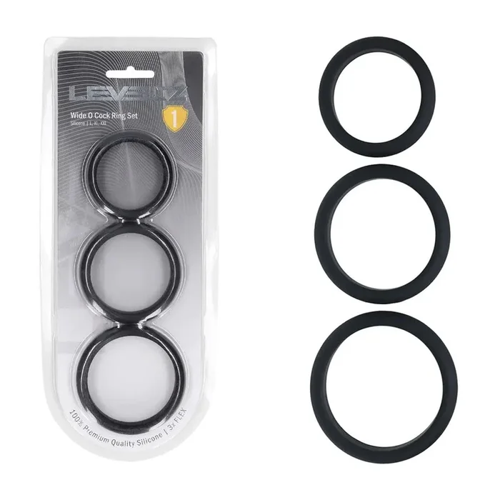 LEVELZ Wide O Silicone Cock Ring Set Of 3 Sizes L XL 2X Black