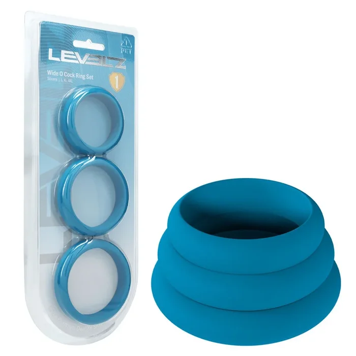 Levelz Wide O Silicone Cock Ring Set Of Three Teal Sizes L XL 2X