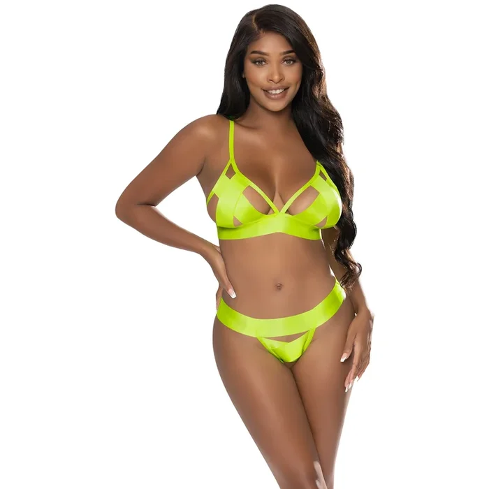 Magic Silk Exposed Yellow Bra and Crotchless Panty Set Plus Size