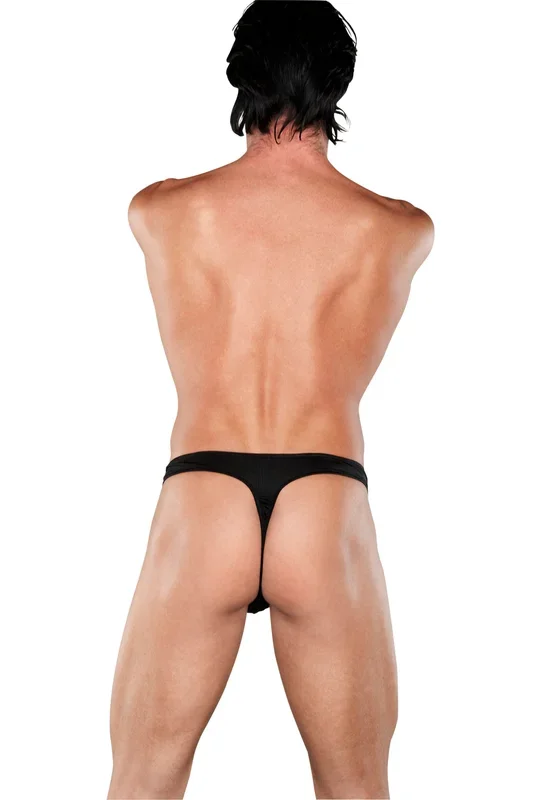 Male Power Zipper Thong Blk 2 sizes