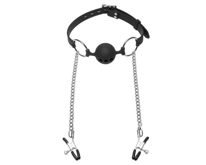 Mordaza respirable con pinzas para pezones Master Series Hinder