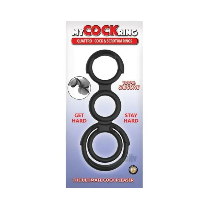 My Cockring Quattro Cock & Scrotum Rings Black