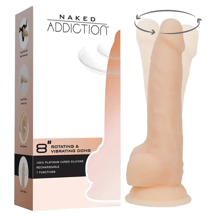 Naked Addiction 8″ Rotating & Vibrating Dildo with Remote – Vanilla