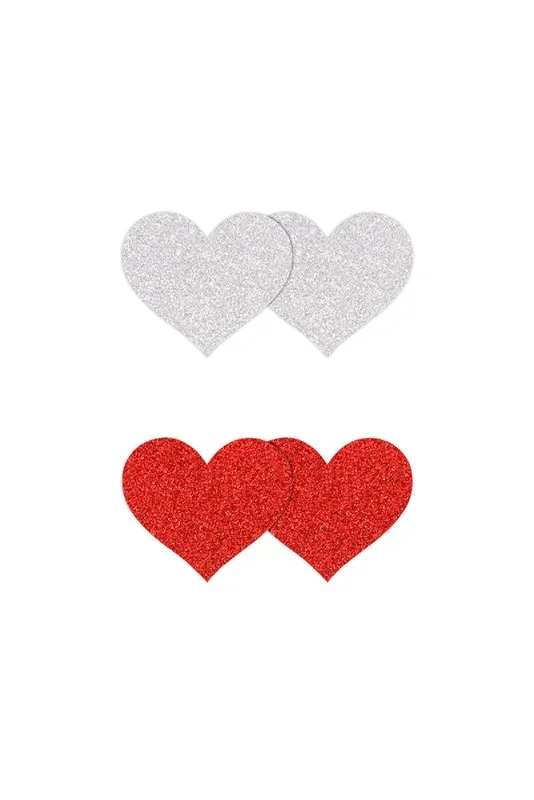 NS Novelties – Pretty Pasties – Heart Glitter Pasties 2 Pair – Silver/Red