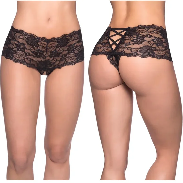 Oh La La Cheri Good Night Kiss Lace Crotchless Boyshort – Black 3X/4X