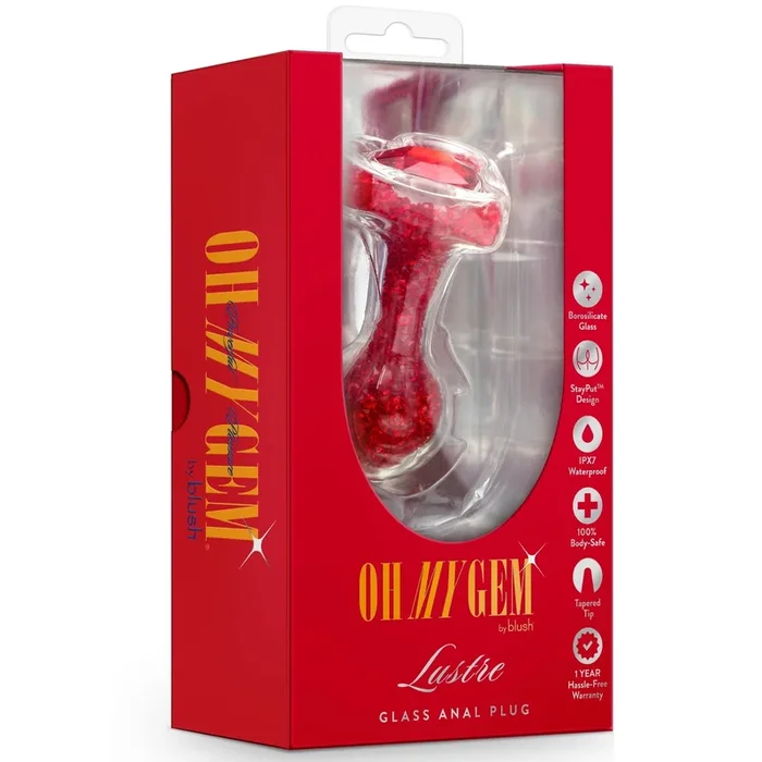 Oh My Gem Lustre Glass Anal Plug With Ruby Heart-Shaped Base