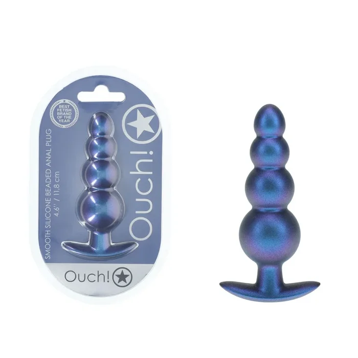 OUCH! Beaded Anal Plug – Metallic Blue – Metallic Blue 11.7 cm Butt Plug