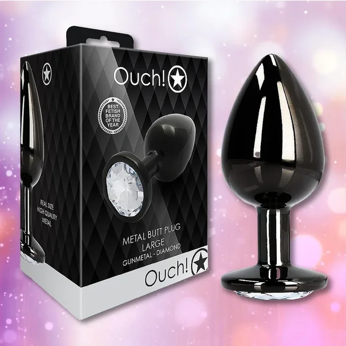 Ouch! Large Metal Butt Plug – Gunmetal with Diamond Base