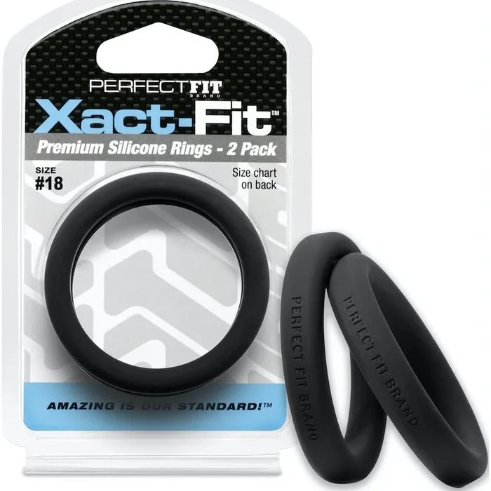 Perfect Fit Xact-Fit Silicone Cock Rings 2 Pk – Black Size 18