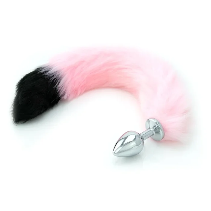 Pink Faux Fur Tail – Black Tip – Metal Butt Plug