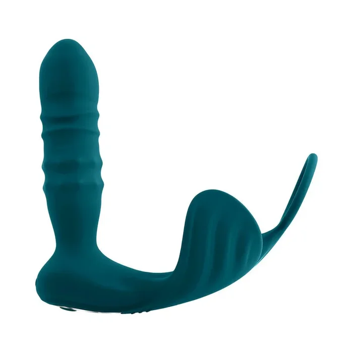 Playboy Bring It On Rechargeable Silicone Thrusting Anal Plug With Vibrating Ball Cradle Deep Teal