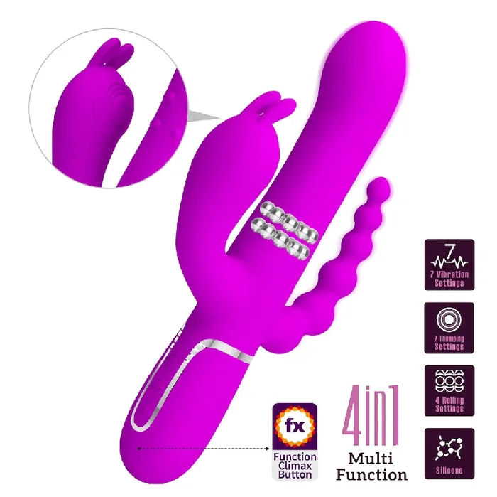 Pretty Love Cammy Triple Pleasure Vibrator with Anal Beads (Fuchsia)