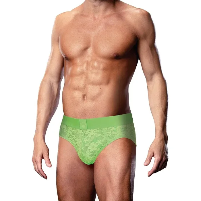 Prowler Neon Green Lace Open Back Brief Medium