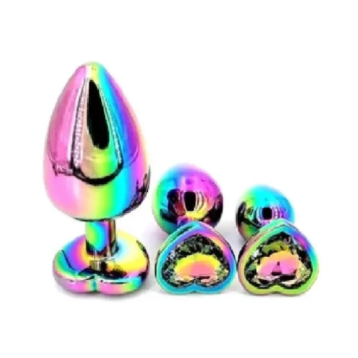Rainbow Princess Heart Shaped Jewel Three Steel Plug Set Men