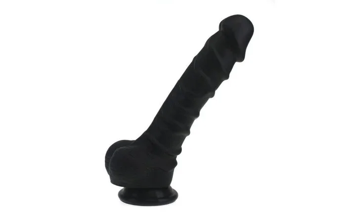 Realistic Dildo Ridged Shaft w Balls Black