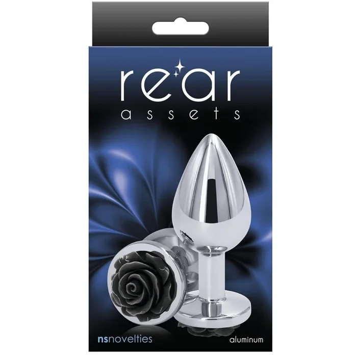 Rear Assets Silver Black Rose Aluminum Butt Plug – Medium