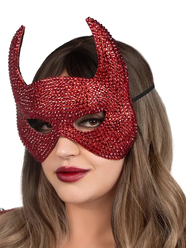 Rhinestone Devil Mask – One Size – Red