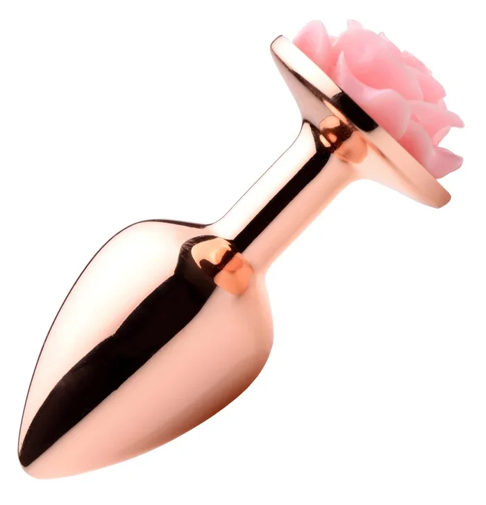 Rose Gold Anal Plug With Pink Flower – Small