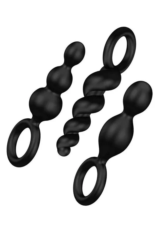 Satisfyer Booty Call Silicone Textured Anal Plugs Black 3 Each