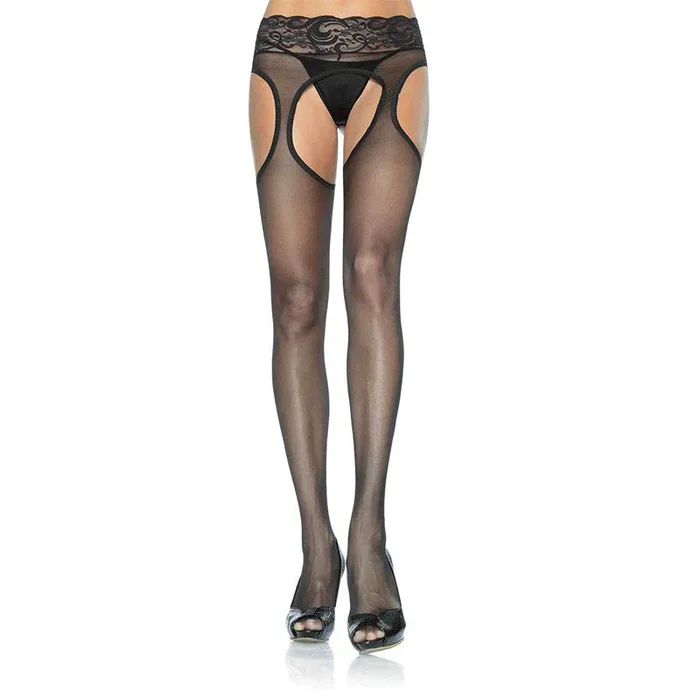 Sheer Suspender Pantyhose Black Queen