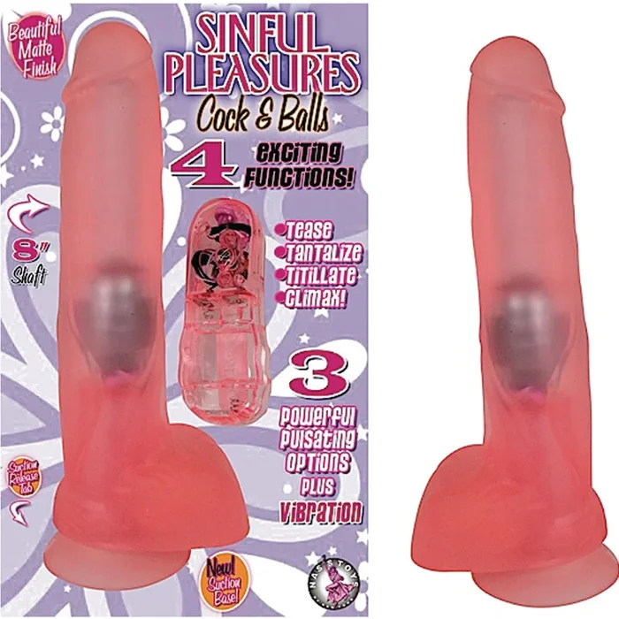 Sinful Pleasures 8 Inch Vibrating Dong With Balls & Suction Cup (Pink)