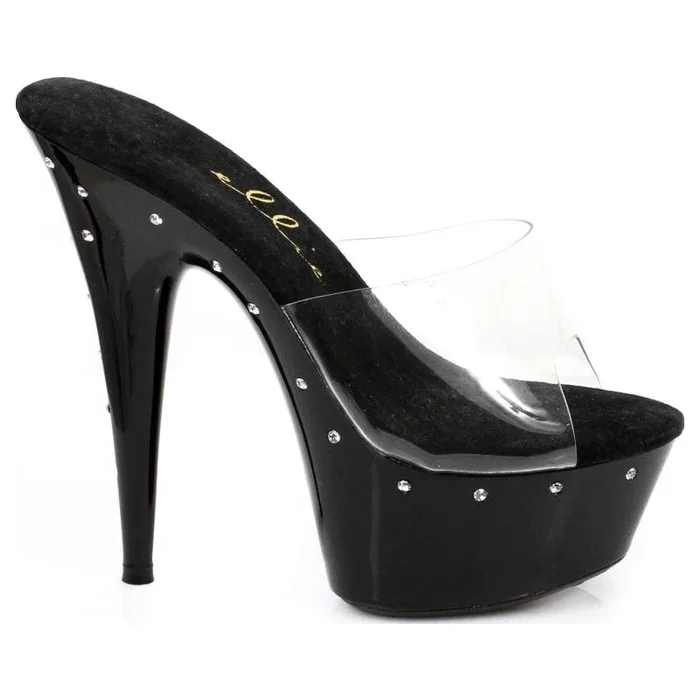 Slip On Rhinestone Platform Mule Black 6in – 3 sizes