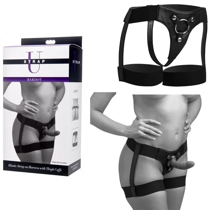 Strap U Bardot Elastic Strap On Harness With Thigh Cuffs (Black)