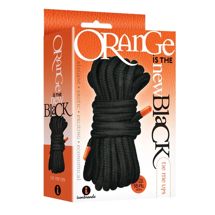 The 9’s, Orange Is The New Black, Tie Me Ups Cotton/Nylon Blend Bondage Rope, Black with Orange Aiglets
