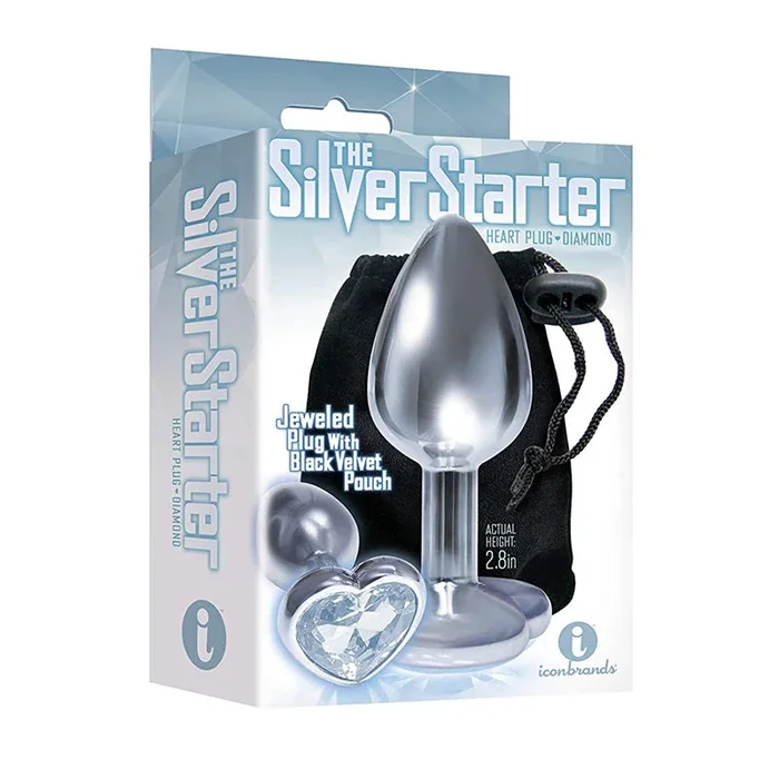 The 9’s, The Silver Starter, Bejeweled Heart Stainless Steel Plug, Diamond