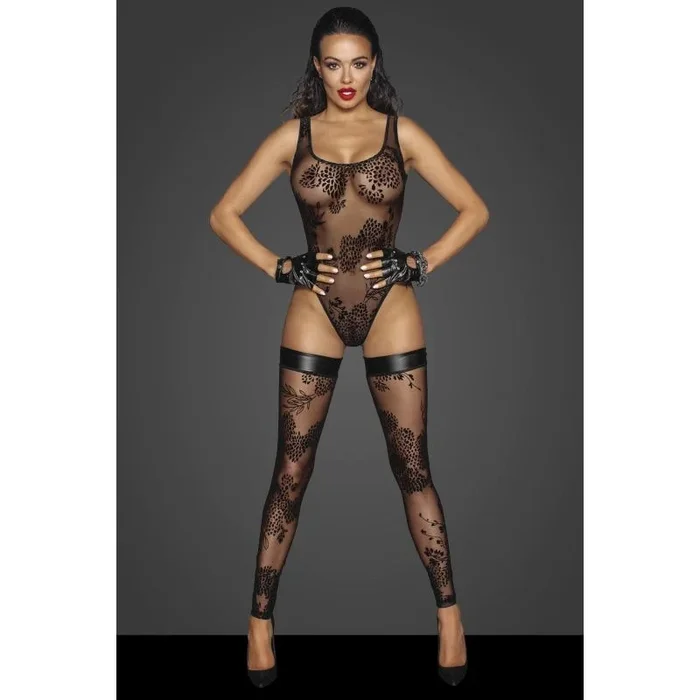 Tulle Bodysuit w Patterned Flock Embroidery – 3 sizes