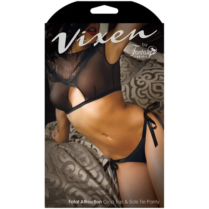 Vixen Fatal Attraction Crop Top & Side Tie Panty Black L/Xl