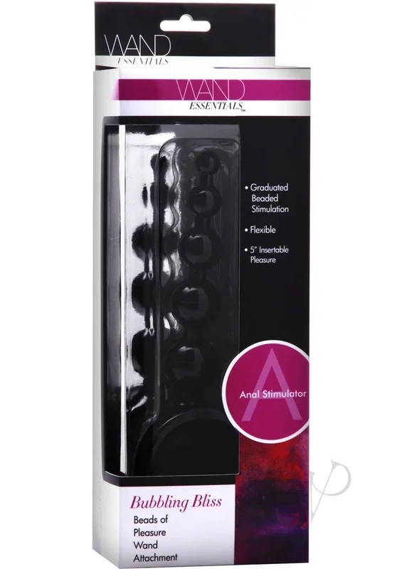 Wand Essentials Bubbling Bliss Beads Of Pleasure Anal Vibrating Wand Attachment Black 5 Inch