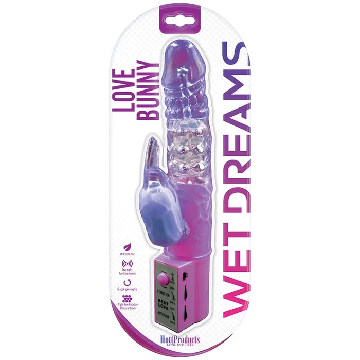 Wet Dreams Love Bunny Vibrator with Triple Row Rotating Pleasure Beads – Purple 9.5″