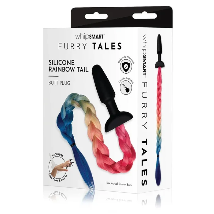 WhipSmart Furry Tales Silicone Rainbow Tail – Black 8.9 cm Butt Plug with Rainbow Tail