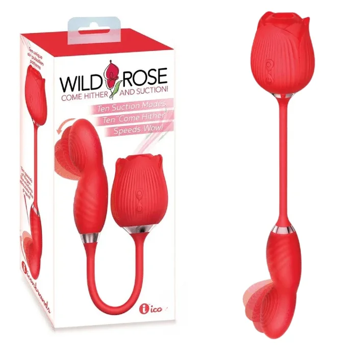 Wild Rose Come Hither Rechargeable 12-inch Clitoral Sucking and Finger Vibrator Red