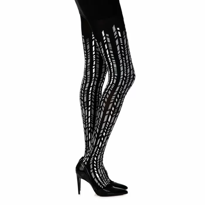 Zohara “Cross It” Black/Silver Print Tights